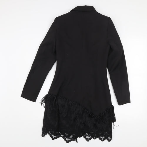 Women's Black Lace Fringe Blazer Coat UK 8 Long Formal Jacket