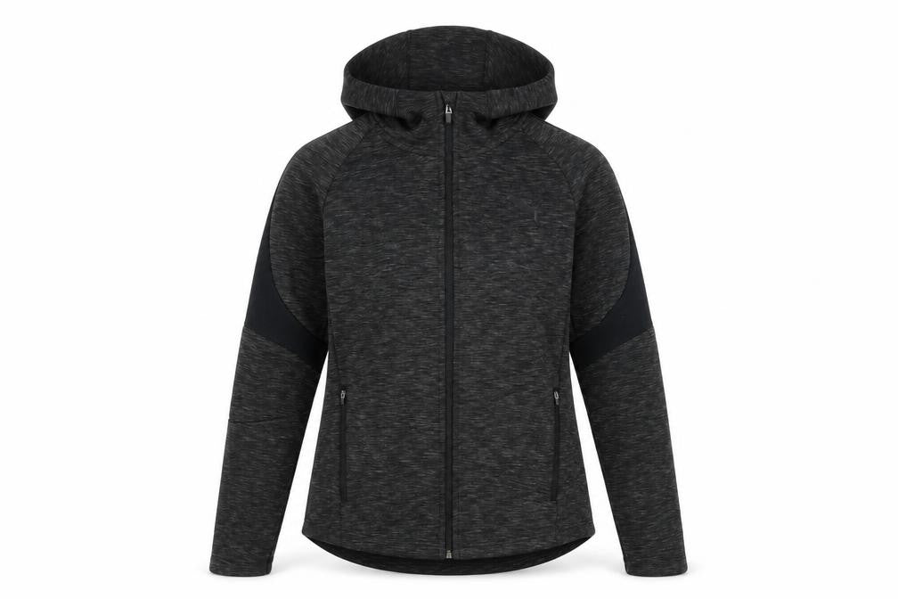 Front view of Puma women’s grey small hooded full zip activewear track jacket