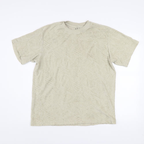 E.T.A Men’s Beige Textured Cotton T-Shirt Medium Crew Neck