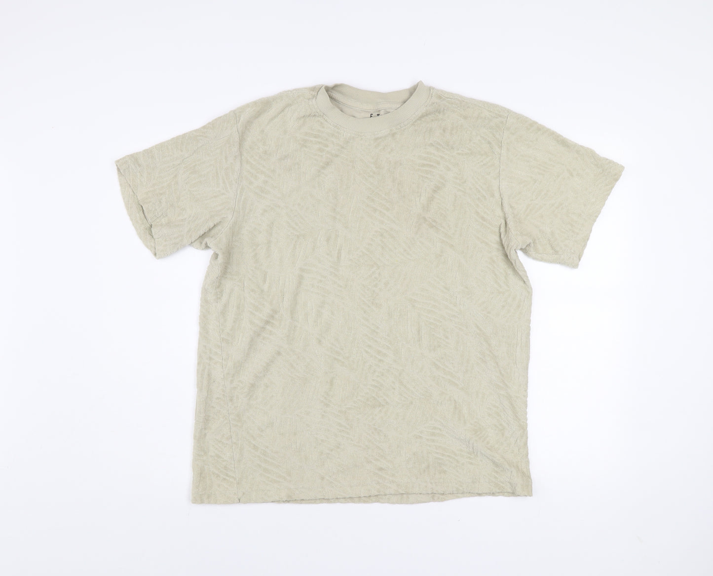 E.T.A Men’s Beige Textured Cotton T-Shirt Medium Crew Neck