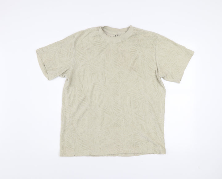 E.T.A Men’s Beige Textured Cotton T-Shirt Medium Crew Neck