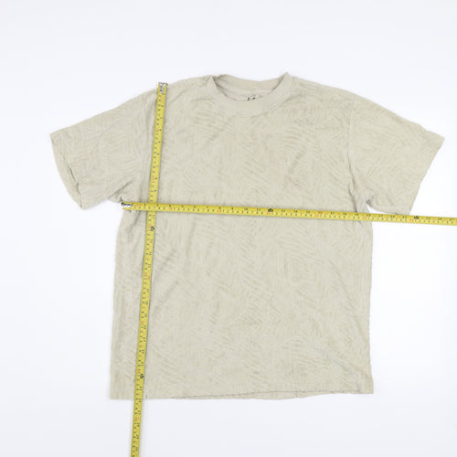 E.T.A Men’s Beige Textured Cotton T-Shirt Medium Crew Neck