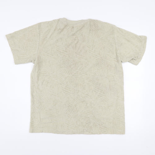 E.T.A Men’s Beige Textured Cotton T-Shirt Medium Crew Neck