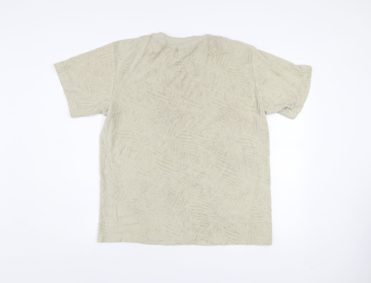 E.T.A Men’s Beige Textured Cotton T-Shirt Medium Crew Neck