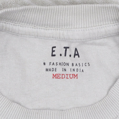 E.T.A Men’s Beige Textured Cotton T-Shirt Medium Crew Neck