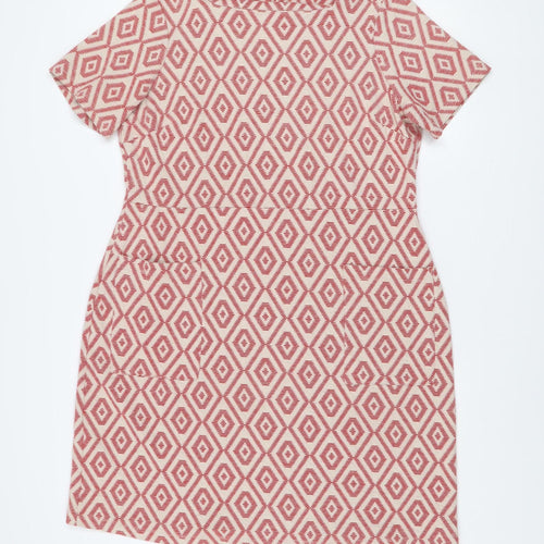 Next Women Red Geometric Shift Dress Size 20 Short Sleeve Knee Length