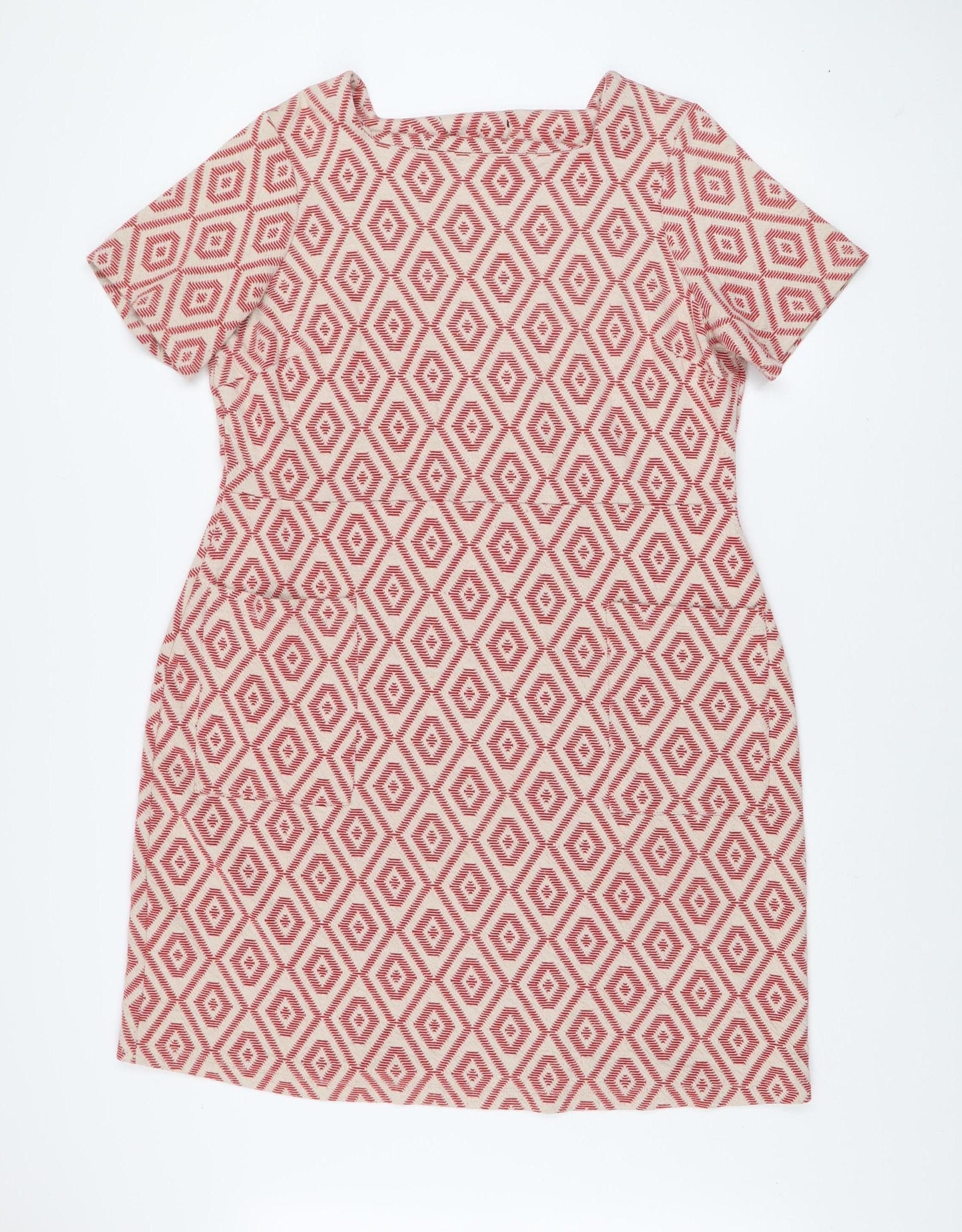 Next Women Red Geometric Shift Dress Size 20 Short Sleeve Knee Length