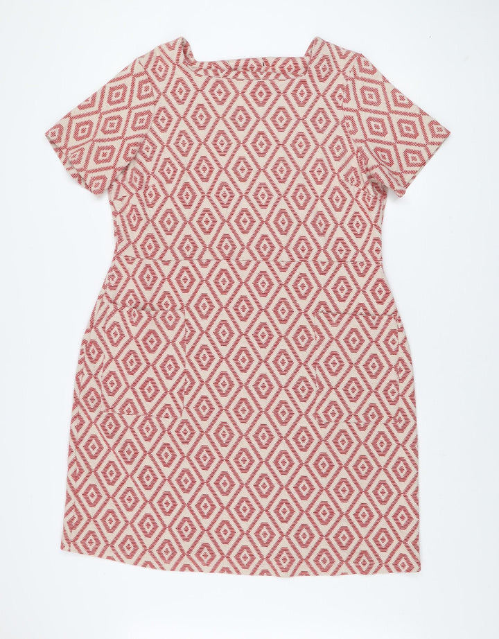 Next Women Red Geometric Shift Dress Size 20 Short Sleeve Knee Length