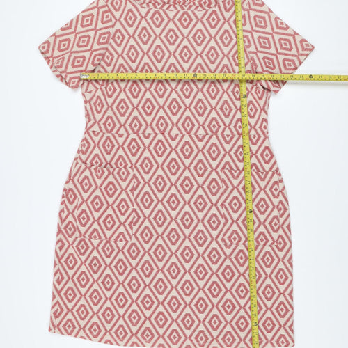 Next Women Red Geometric Shift Dress Size 20 Short Sleeve Knee Length