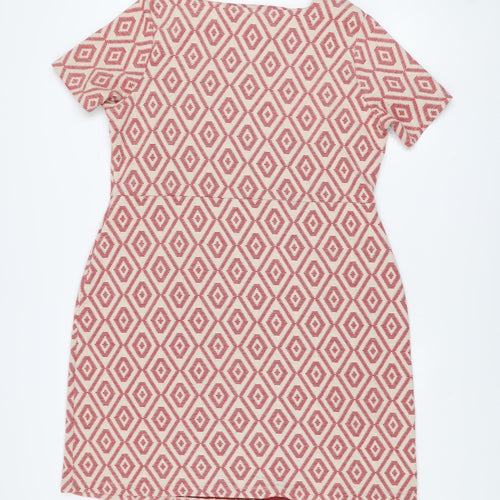 Next Women Red Geometric Shift Dress Size 20 Short Sleeve Knee Length