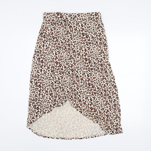 Pieces Womens Brown Leopard Animal Print Wrap Midi Skirt Size M