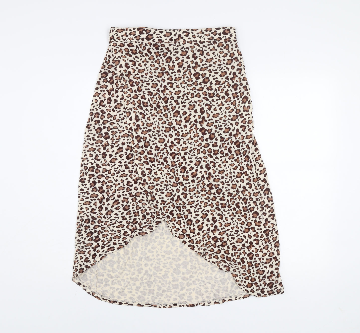 Pieces Womens Brown Leopard Animal Print Wrap Midi Skirt Size M