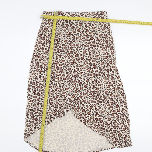 Pieces Womens Brown Leopard Animal Print Wrap Midi Skirt Size M