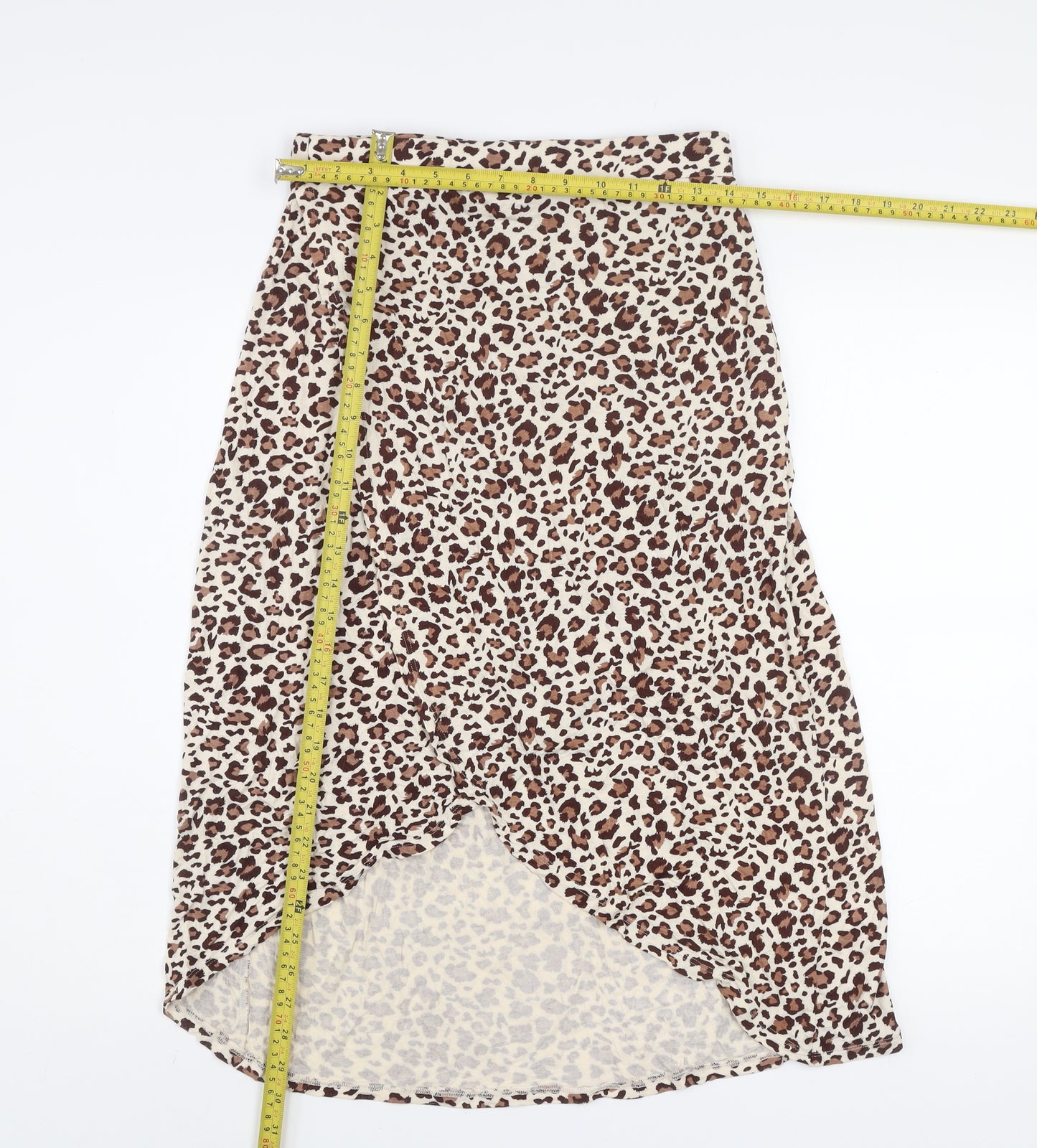 Pieces Womens Brown Leopard Animal Print Wrap Midi Skirt Size M