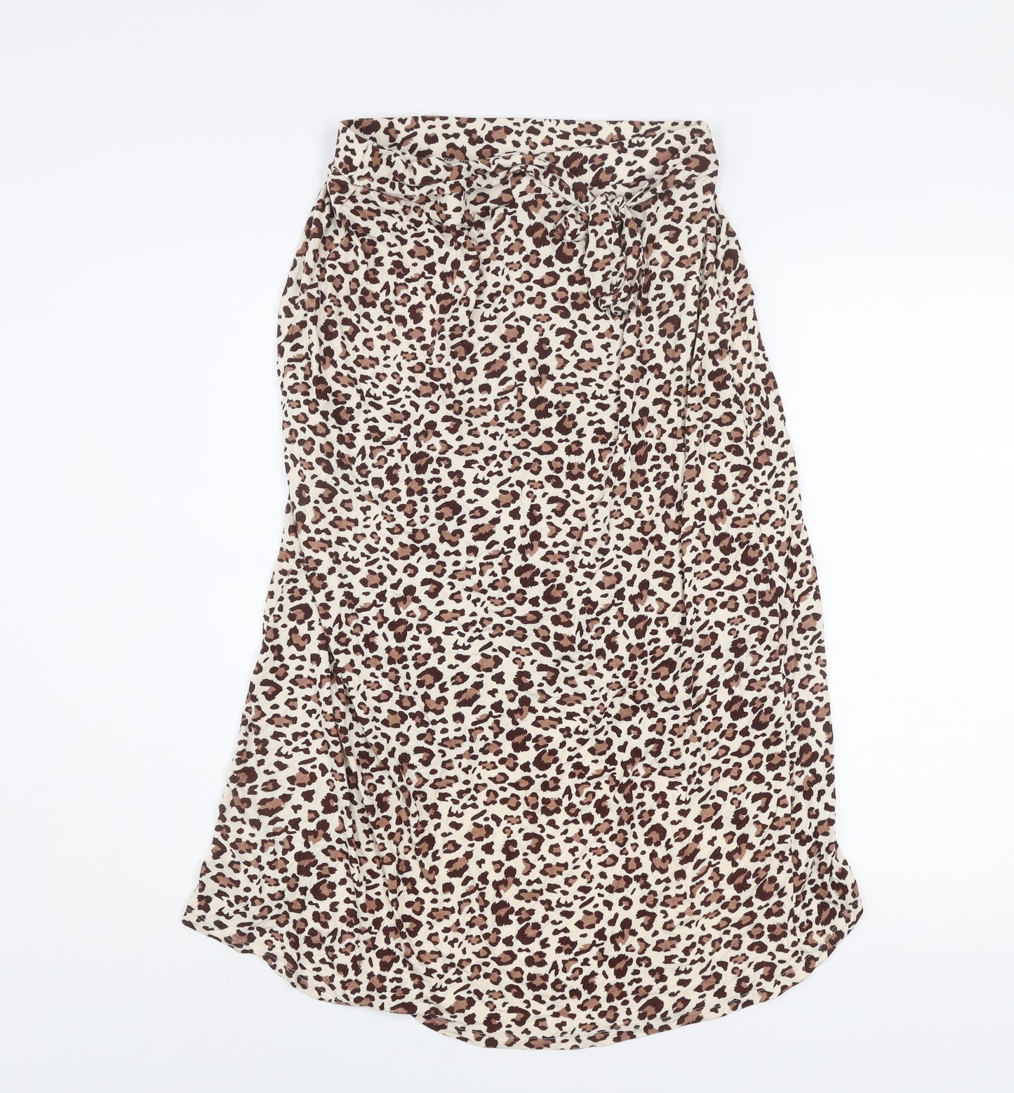 Pieces Womens Brown Leopard Animal Print Wrap Midi Skirt Size M