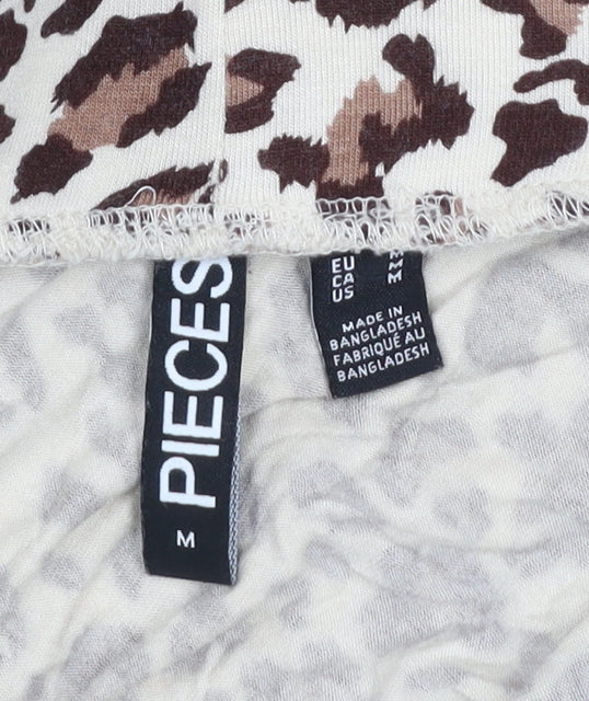 Pieces Womens Brown Leopard Animal Print Wrap Midi Skirt Size M
