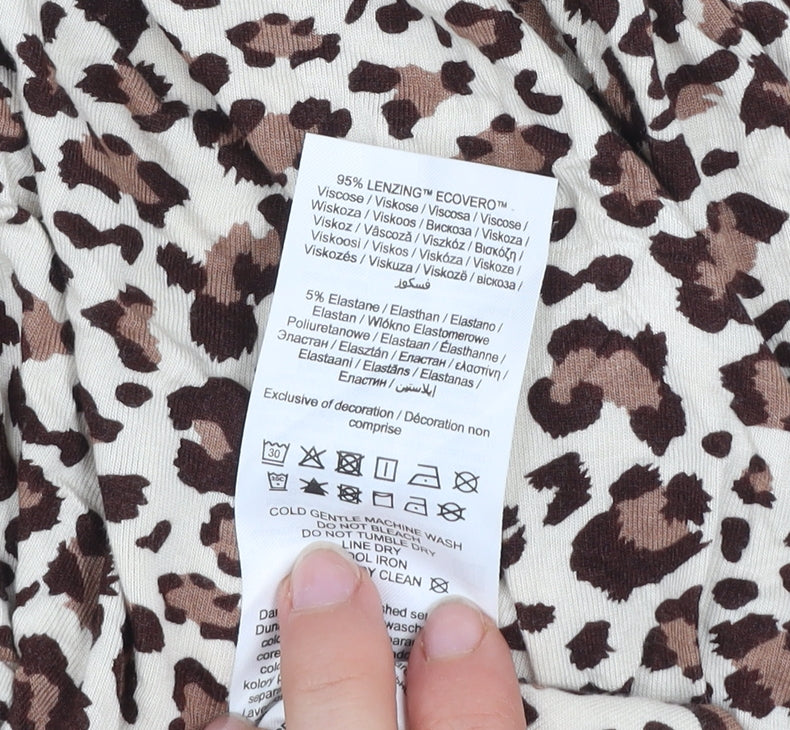 Pieces Womens Brown Leopard Animal Print Wrap Midi Skirt Size M
