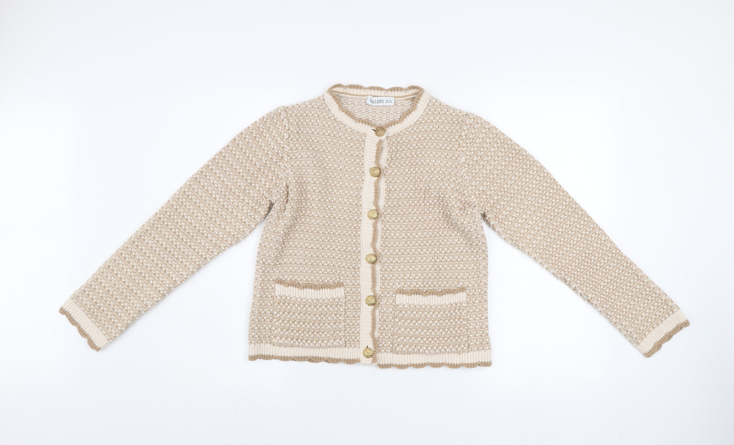 Gallery Women Beige Knit Button Jacket XS Acrylic Classic Style