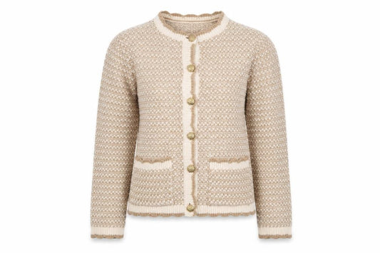 Front view of Gallery Women Beige Knit Button Jacket XS Acrylic Classic Style