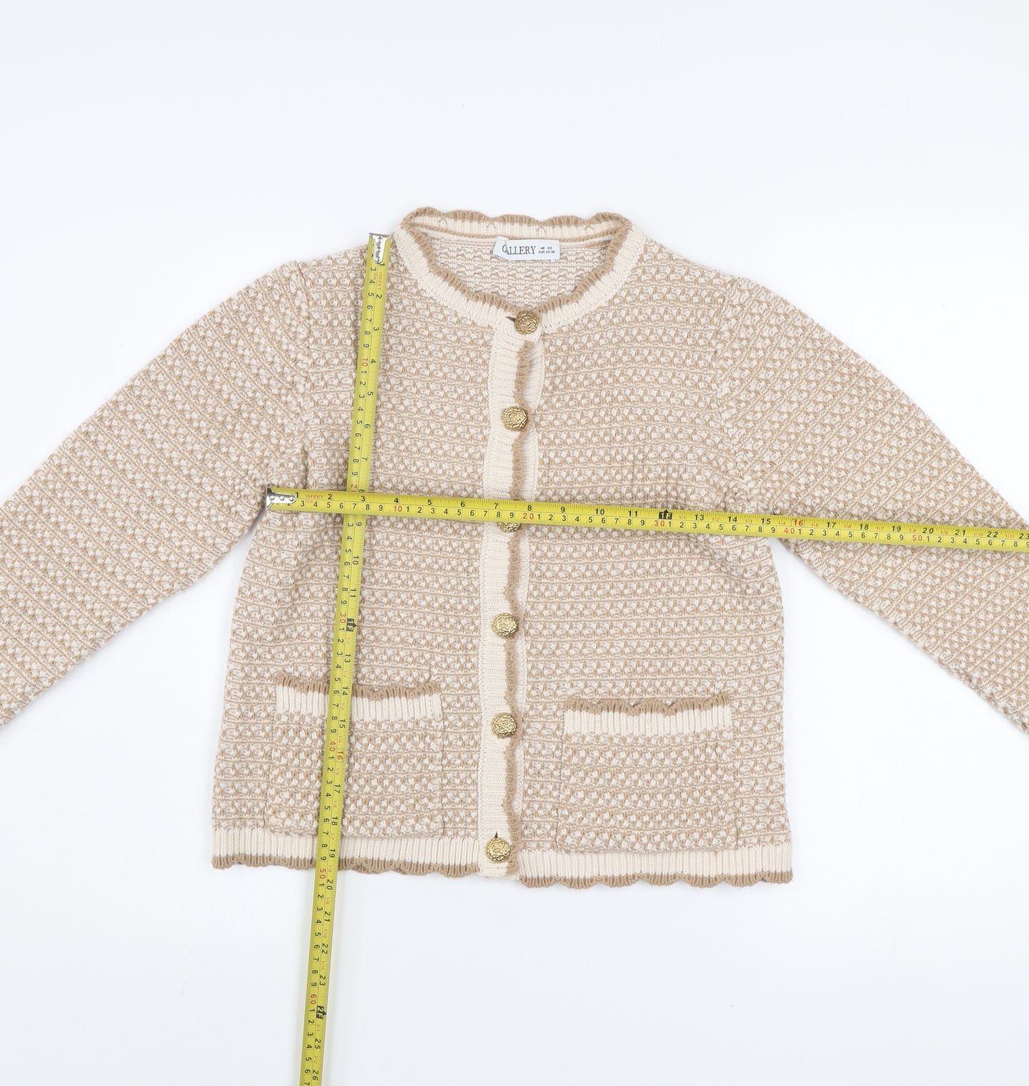 Gallery Women Beige Knit Button Jacket XS Acrylic Classic Style