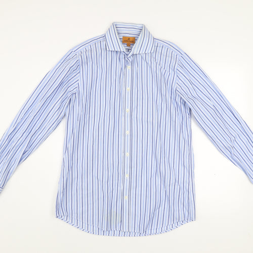 Simon Carter Men's Blue Striped Cotton Long Sleeve Dress Shirt 16 41cm