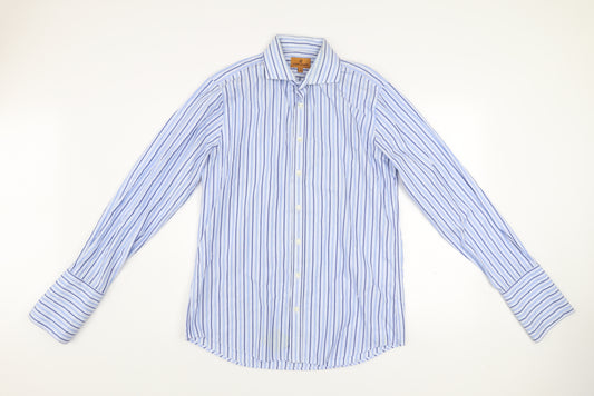 Simon Carter Men's Blue Striped Cotton Long Sleeve Dress Shirt 16 41cm