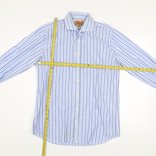Simon Carter Men's Blue Striped Cotton Long Sleeve Dress Shirt 16 41cm