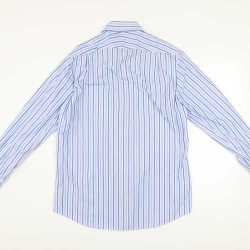 Simon Carter Men's Blue Striped Cotton Long Sleeve Dress Shirt 16 41cm
