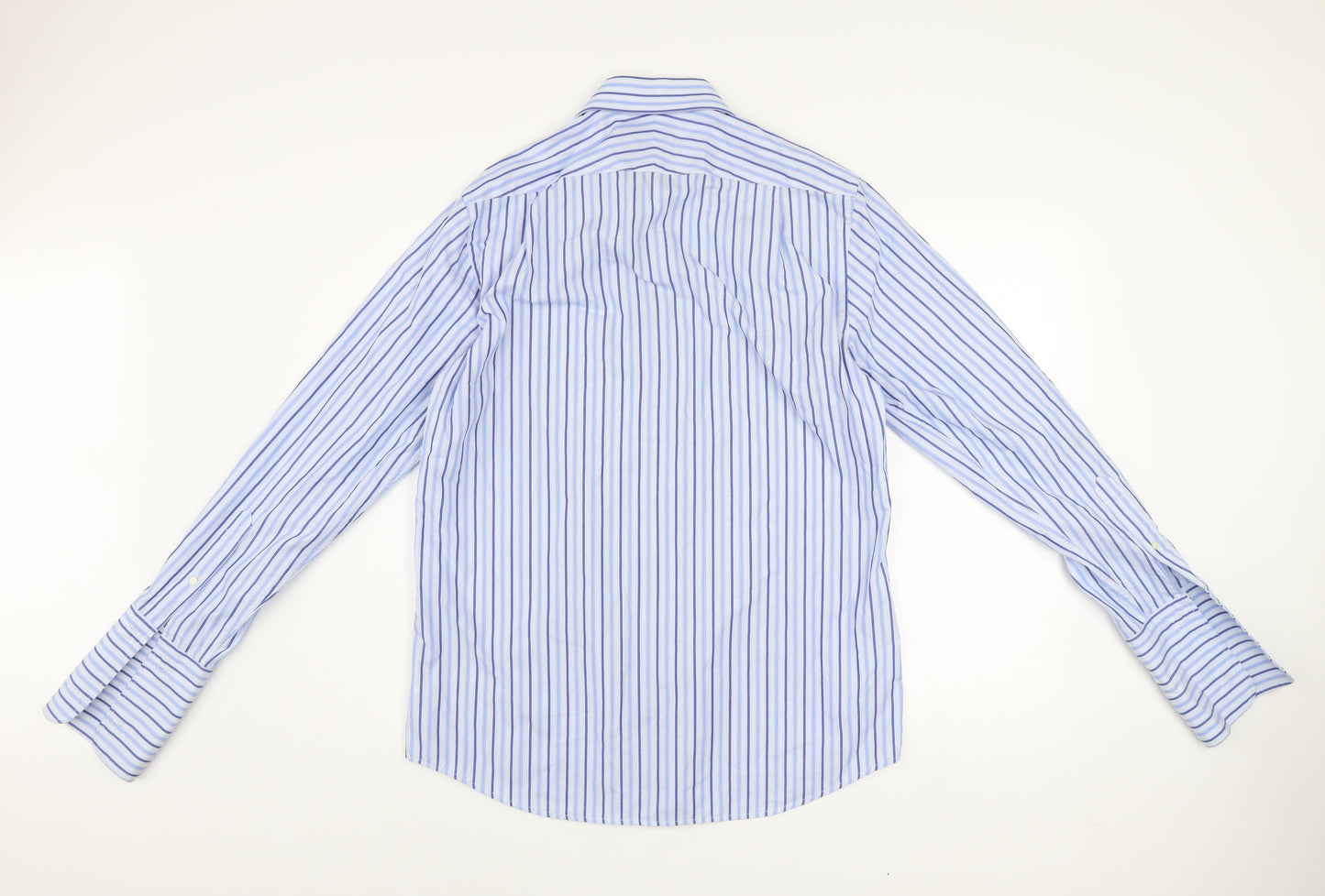 Simon Carter Men's Blue Striped Cotton Long Sleeve Dress Shirt 16 41cm
