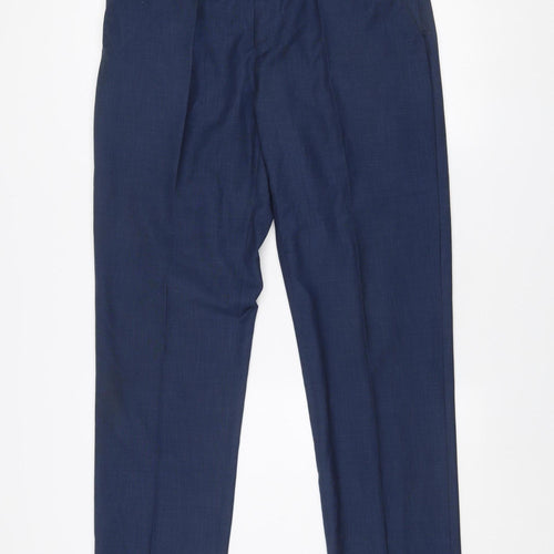 6th Sense Men’s Blue Formal Suit Trousers 36L Pleated Polyester Viscose