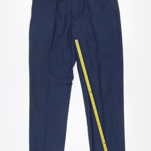 6th Sense Men’s Blue Formal Suit Trousers 36L Pleated Polyester Viscose