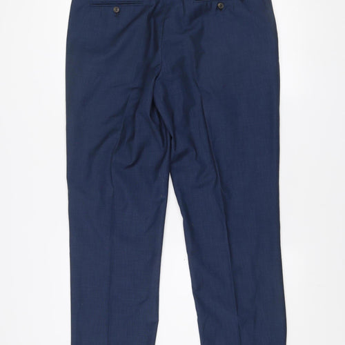6th Sense Men’s Blue Formal Suit Trousers 36L Pleated Polyester Viscose