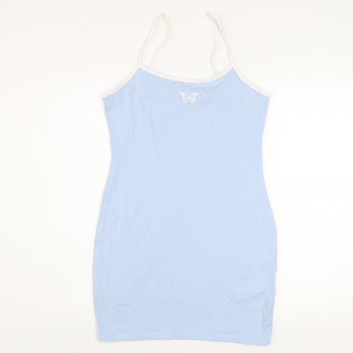 H&M Divided Women’s Blue Slip Dress Size 12 Cotton Stretch Butterfly