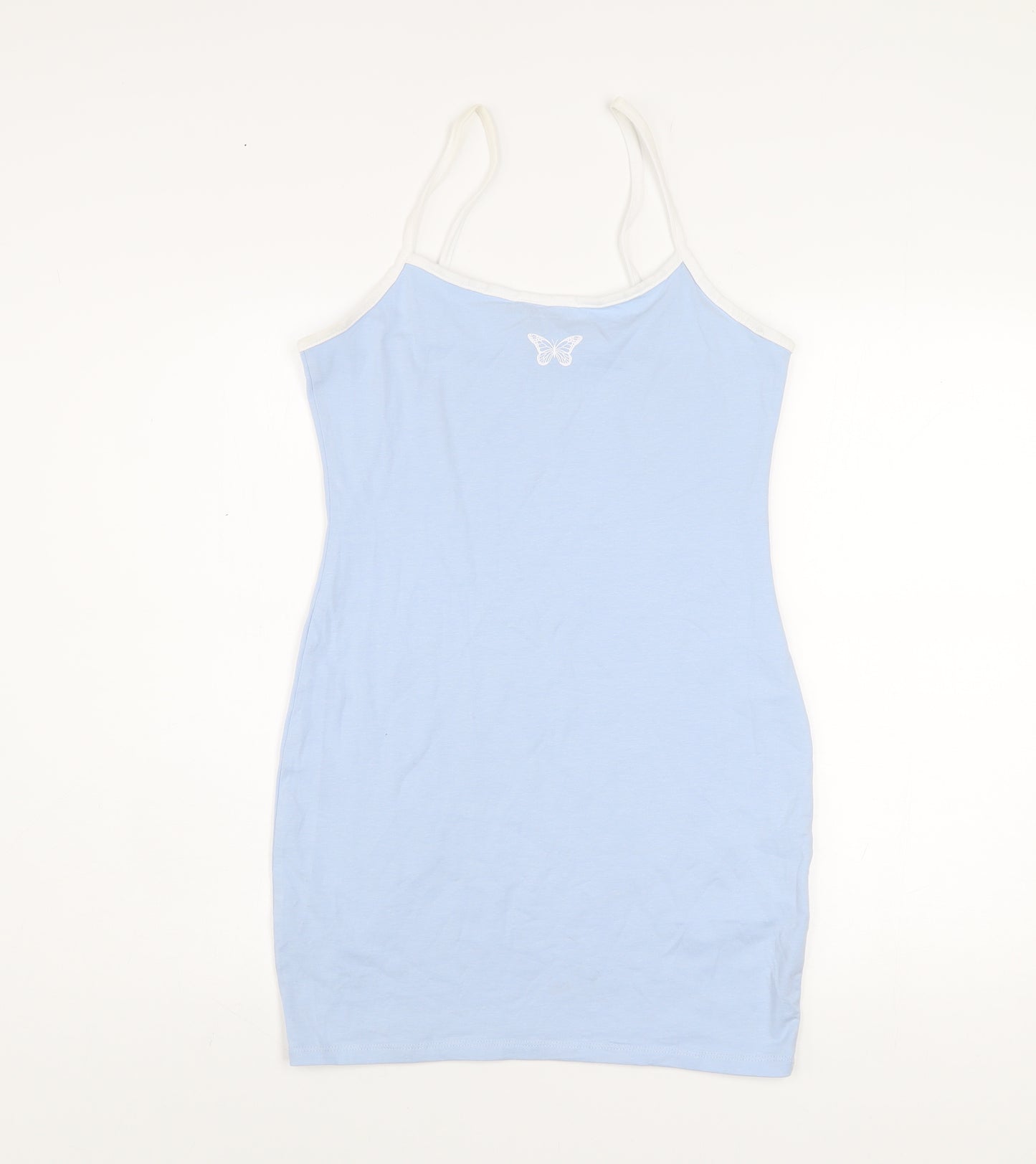 H&M Divided Women’s Blue Slip Dress Size 12 Cotton Stretch Butterfly