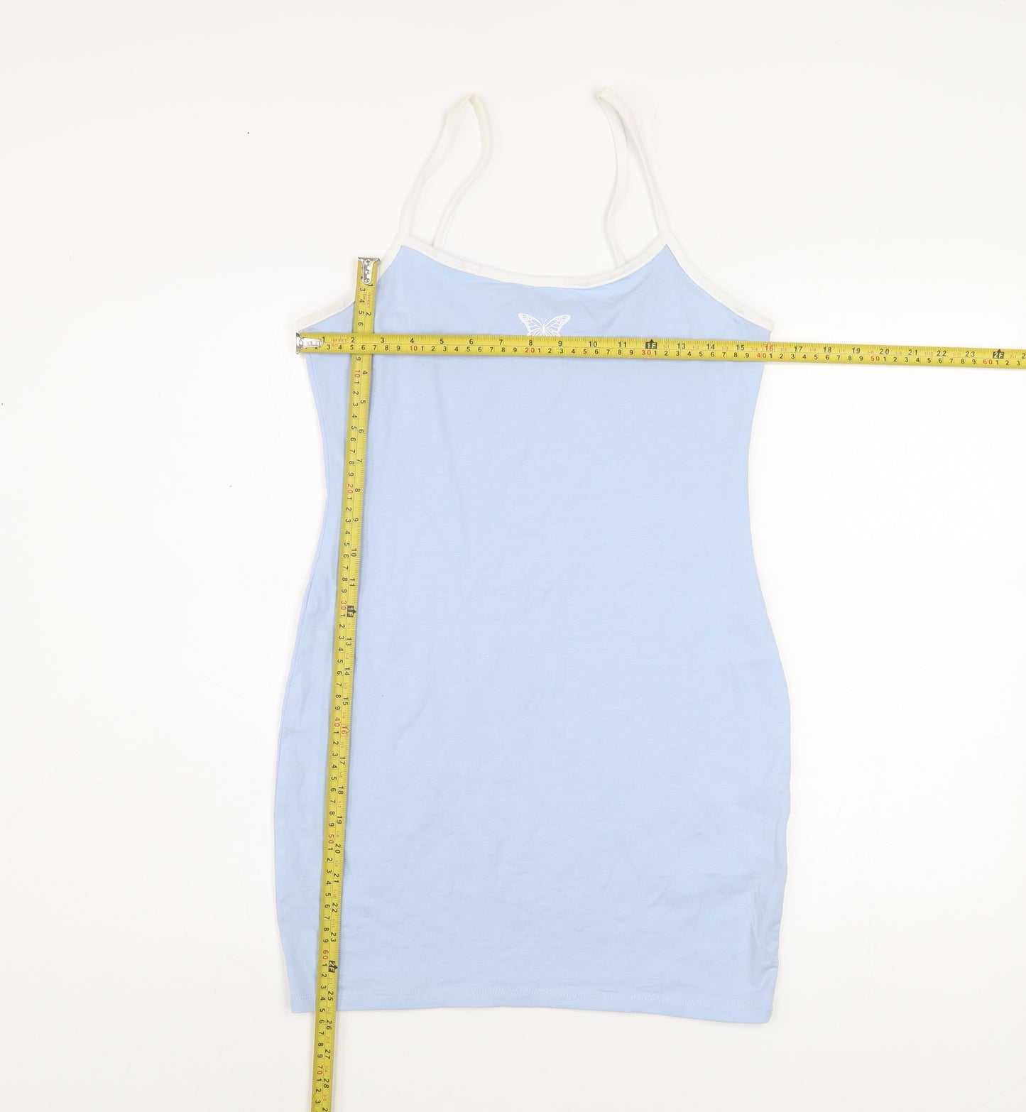 H&M Divided Women’s Blue Slip Dress Size 12 Cotton Stretch Butterfly