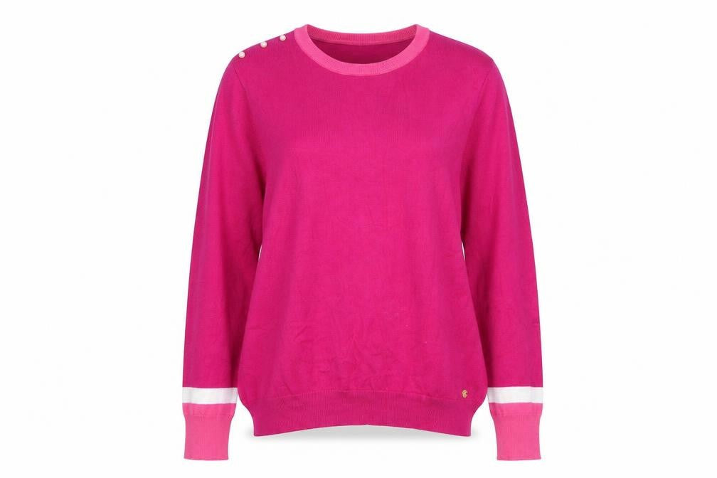 Front view of Rant & Rave Women's Pink Crew Neck jumper, size 14