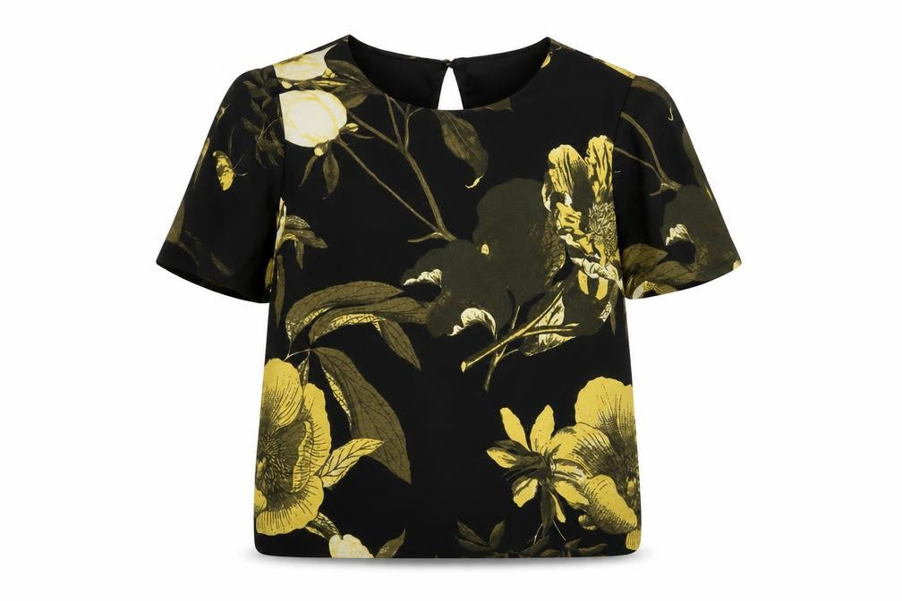 Front view of Vero Moda Women's Black Floral Short Sleeve Blouse, size S