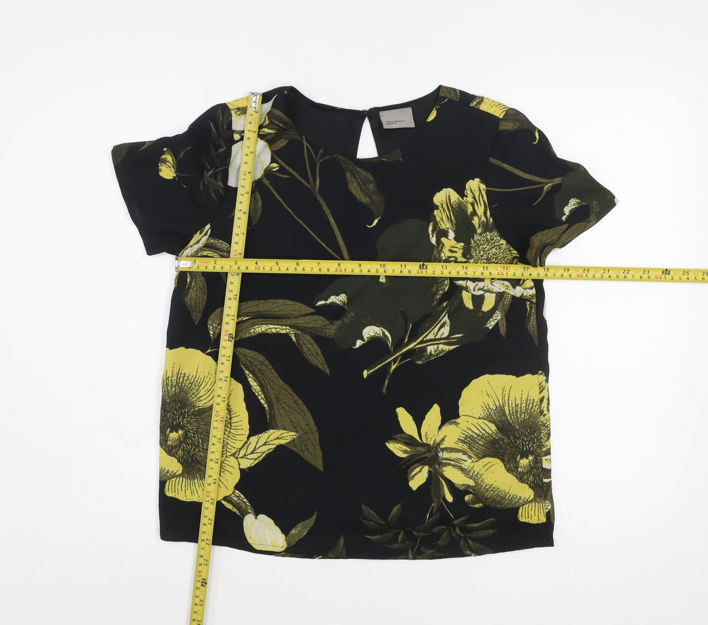 Vero Moda Women's Black Floral Short Sleeve Blouse Size S