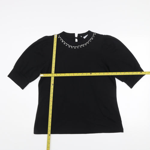 Gallery Womens Black Beaded High Neck Puff Sleeve Blouse Size M