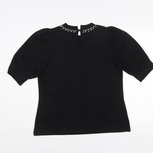 Gallery Womens Black Beaded High Neck Puff Sleeve Blouse Size M