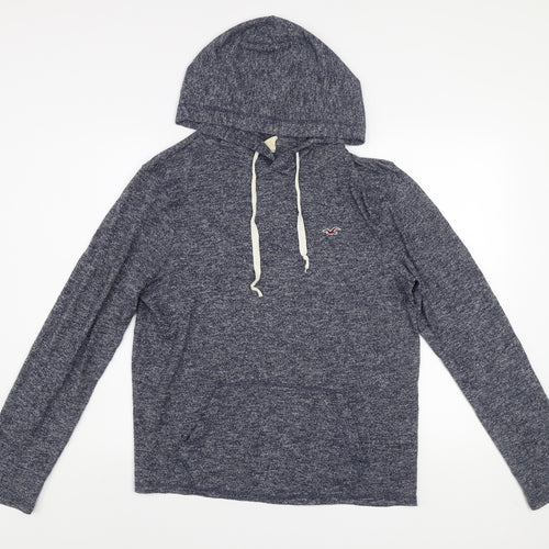 Hollister Men Blue Heather Pullover Hoodie M Cotton Blend
