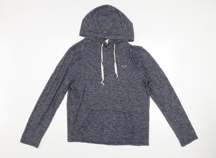 Hollister Men Blue Heather Pullover Hoodie M Cotton Blend