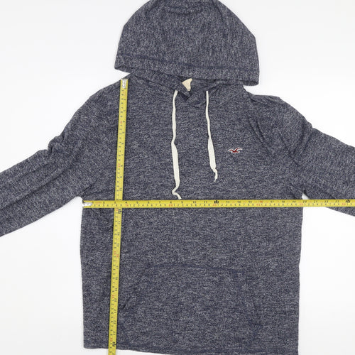 Hollister Men Blue Heather Pullover Hoodie M Cotton Blend