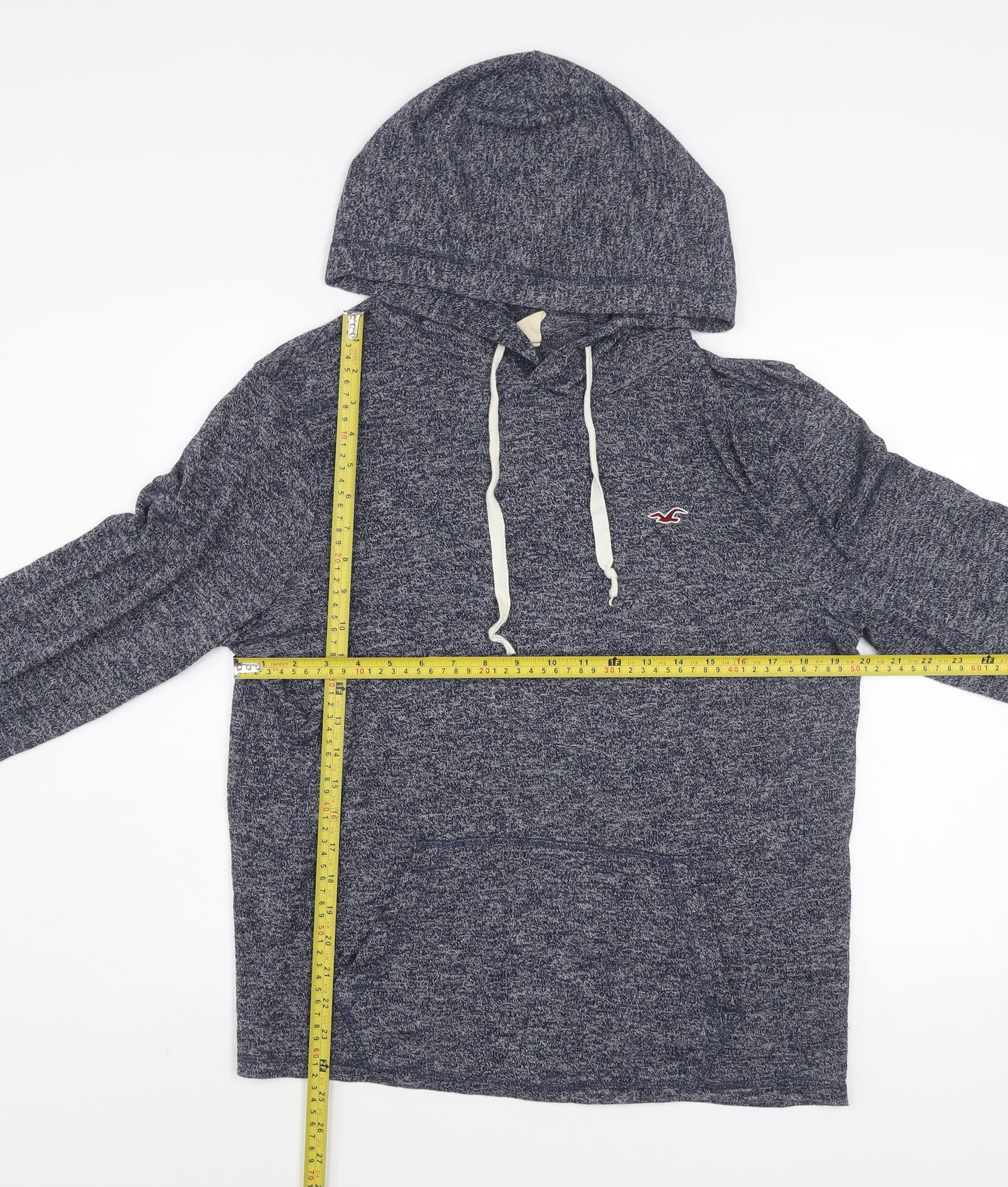 Hollister Men Blue Heather Pullover Hoodie M Cotton Blend