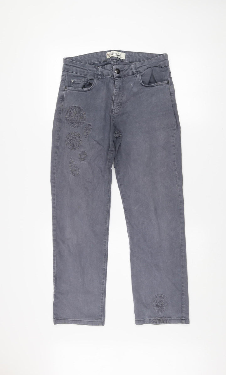 Dolcezza Womens Grey Straight Stretch Jeans Size 6 Embroidered Denim