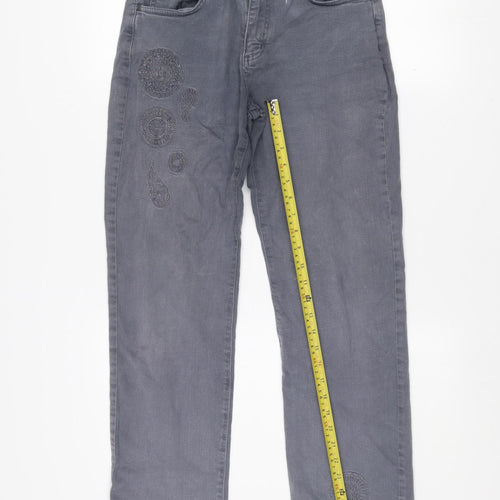 Dolcezza Womens Grey Straight Stretch Jeans Size 6 Embroidered Denim