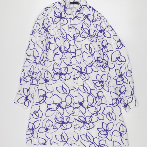 Marks and Spencer Women White Purple Floral Shirt Dress Size 8