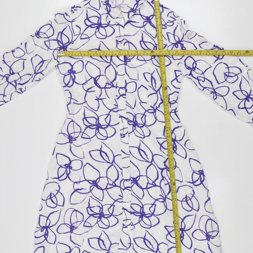 Marks and Spencer Women White Purple Floral Shirt Dress Size 8