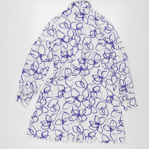Marks and Spencer Women White Purple Floral Shirt Dress Size 8