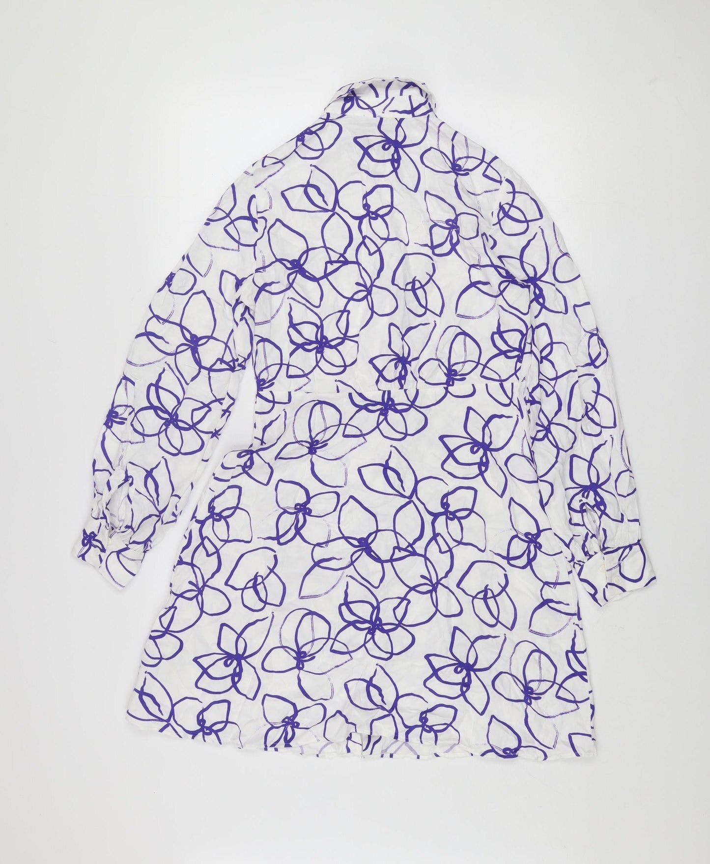 Marks and Spencer Women White Purple Floral Shirt Dress Size 8